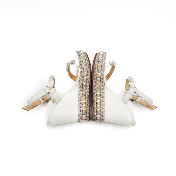 Christian Louboutin White Leather Gold Studded Espadrille Platform Sandals EU 36 - Picture 6 of 8